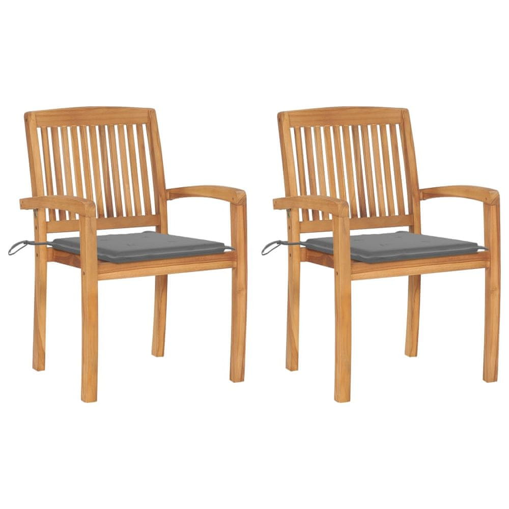 Vidaxl Záhradné stoličky 2 ks, sivé podložky, tíkový masív